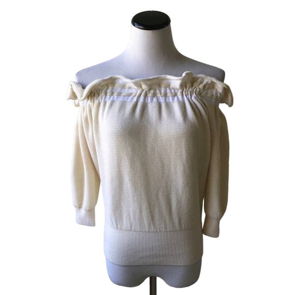 3.1 Phillip Lim Stretch Off The Shoulder Cream Ruffle Top - Picture 1 of 8